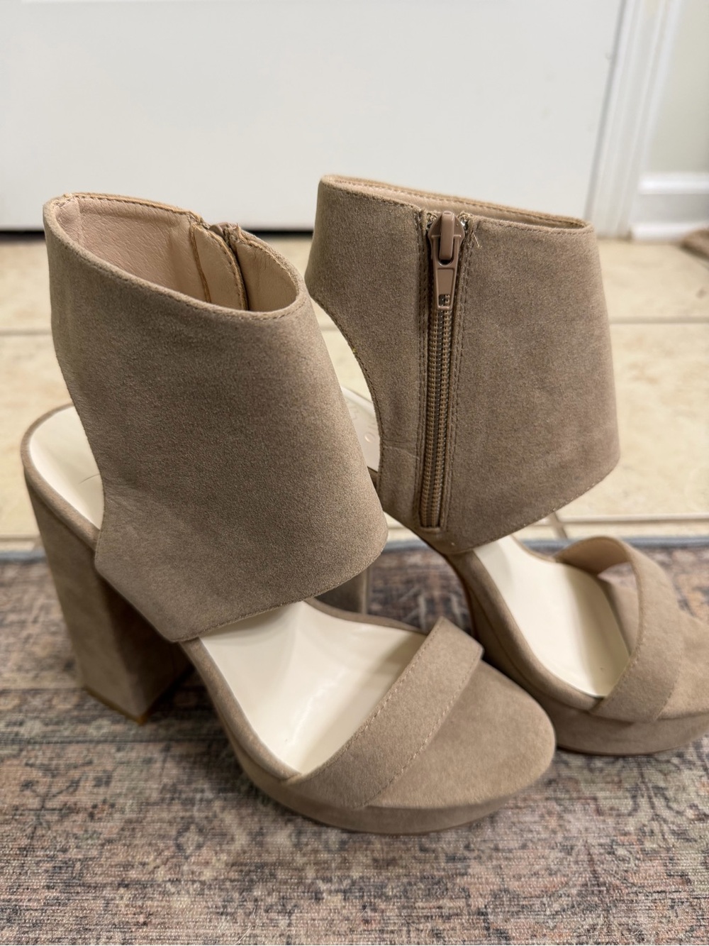 Oasis Taupe Suede Block Heel Sandals